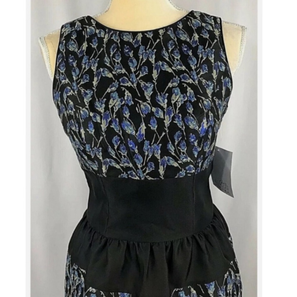Sleeveless Black Dress with Blue Floral Print